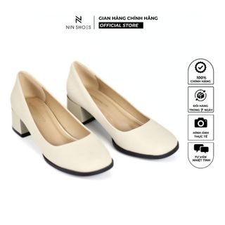 Giày cao gót mũi vuông Ninshoes hoa tiết trơn đơn giản phong cách công sở chất liệu da cao cấp mềm mại
