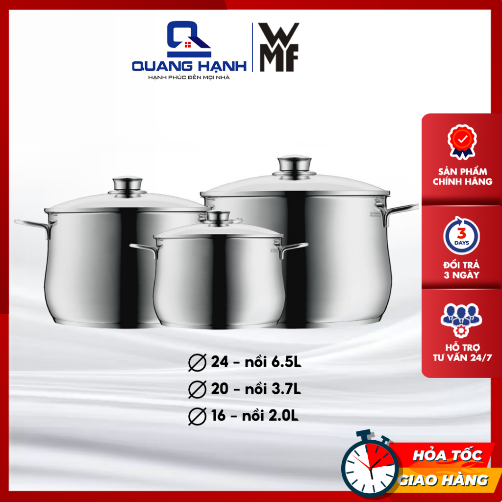 Bộ nồi WMF DIADEM PLUS 3 món 0730036040 đáy từ 3 lớp