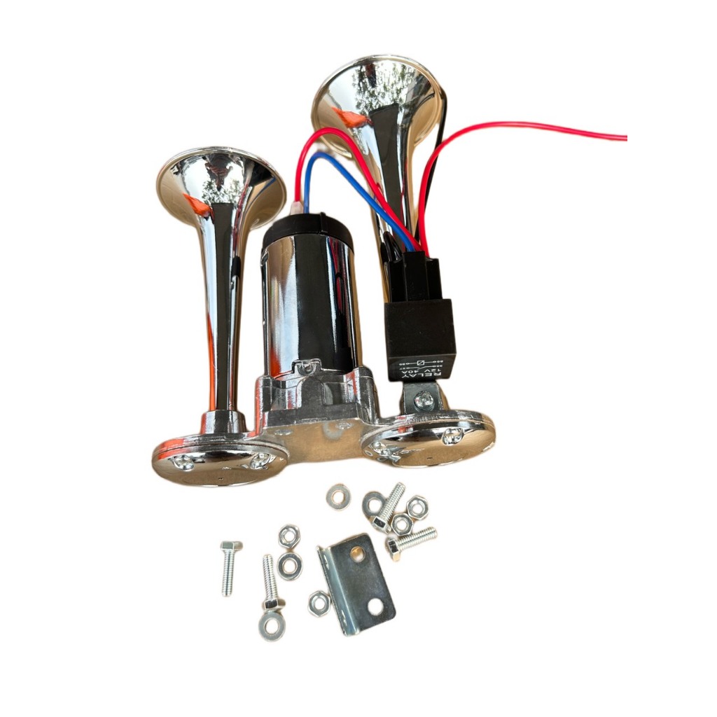 Còi sinh hơi 2 loa mạ crom. Còi hơi cho xe không có bình hơi điện 12v và 24v.
