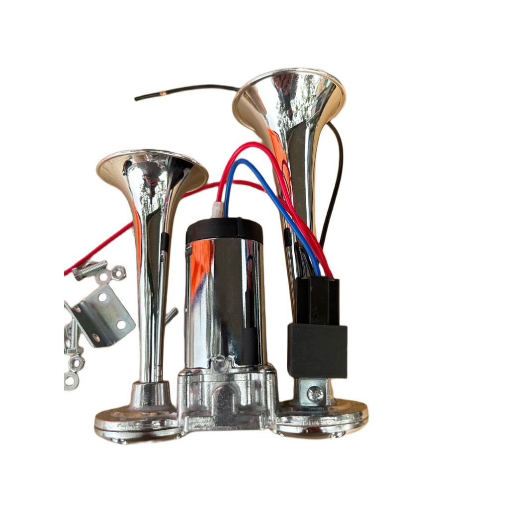 Còi sinh hơi 2 loa mạ crom. Còi hơi cho xe không có bình hơi điện 12v và 24v.