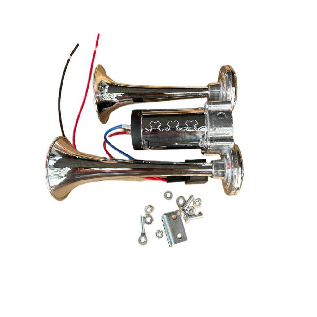 Còi sinh hơi 2 loa mạ crom. Còi hơi cho xe không có bình hơi điện 12v và 24v.