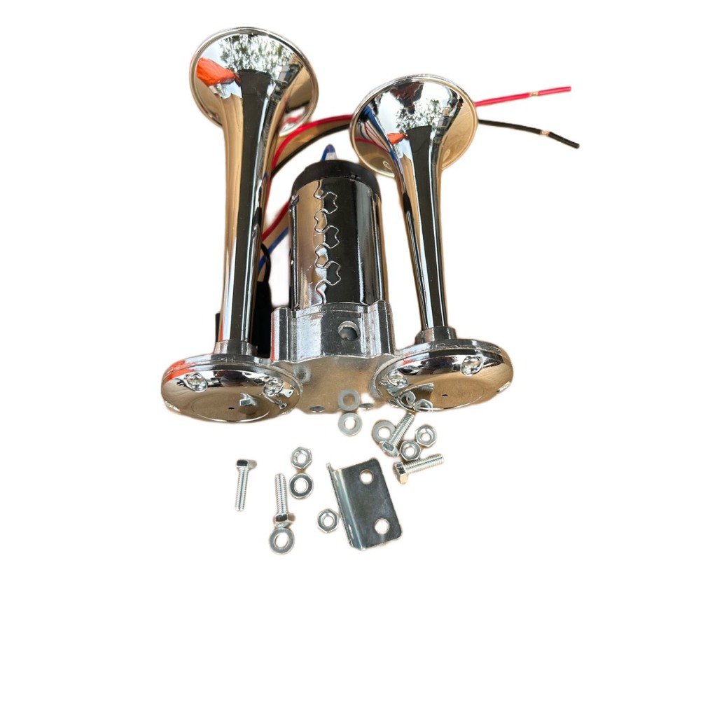 Còi sinh hơi 2 loa mạ crom. Còi hơi cho xe không có bình hơi điện 12v và 24v.