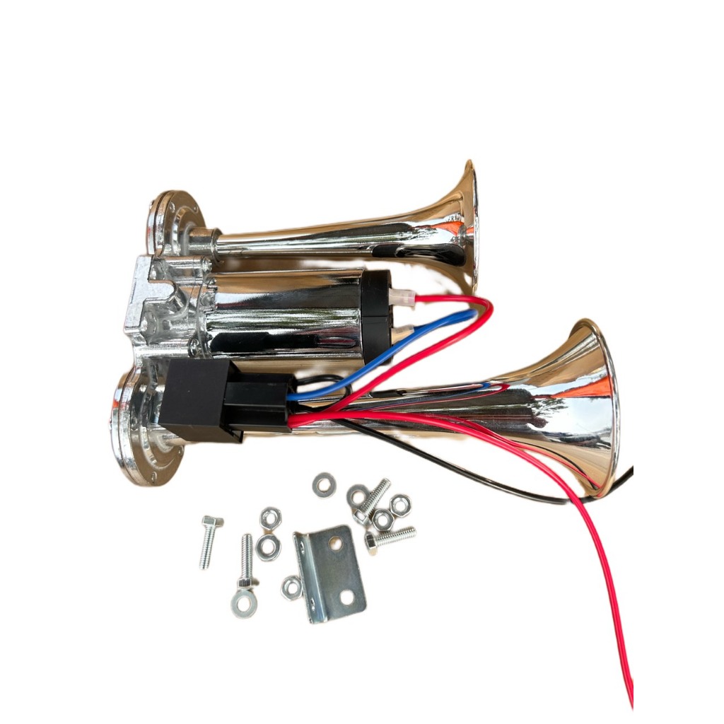 Còi sinh hơi 2 loa mạ crom. Còi hơi cho xe không có bình hơi điện 12v và 24v.