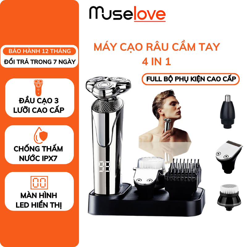 Máy Cạo Râu Đa Năng DELADEP - MUSELOVE 3 Lưỡi Kép, Có LED Hiển Thị Chống Nước, Sạc Nhanh 2 Giờ, Cạo Cực Nhanh, Sát, Êm