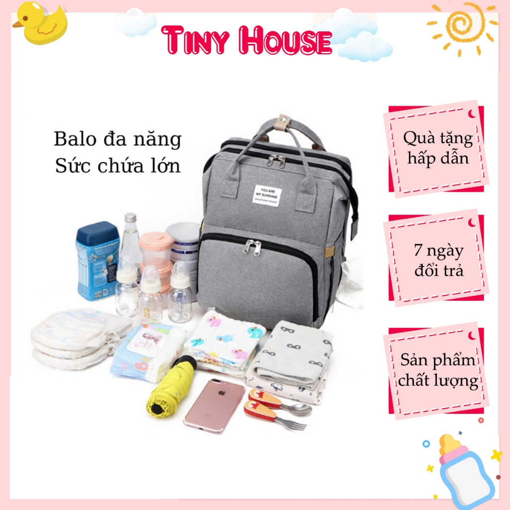 Balo Bỉm Sữa Đa Năng Cho Mẹ Và Bé Kèm Nôi Di Động, Túi Đựng Đồ Trẻ Em Giữ Nhiệt Nhiều Ngăn Tiện Dụng Vải Xịn Chống Nước