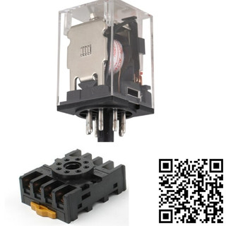 Rơ le mk2p-i relay trung gian kính trắng trong 8 chân tròn điện áp 220vac, 24vdc, 12vc giá rẻ tặng kèm chân đế pf083a