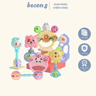 Bộ đồ chơi 7 món xúc xắc lục lạc nhiều màu sắc cho bé becon.s