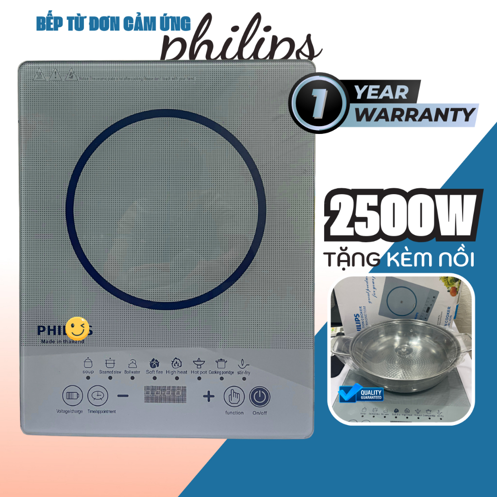 Bếp từ cảm ứng cao cấp thiết kế mặt kính cường lực siêu bền, công suất cao 2000W, hẹn giờ tiết kiệm điện, tặng kèm nồi