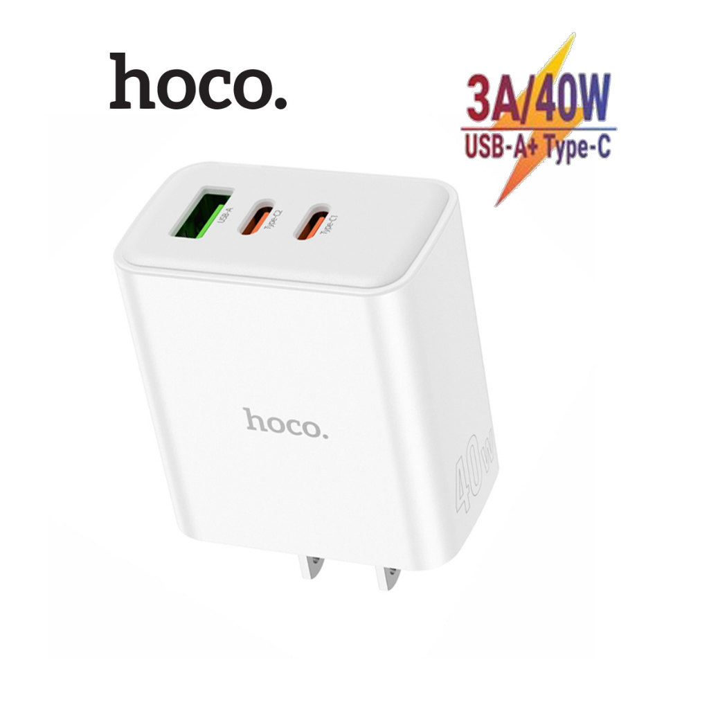 Củ sạc nhanh PD40W Hoco C126 chân tròn hỗ trợ QC3.0 2 cổng Type-C và 1 cổng USB chất liệu PC + ABS