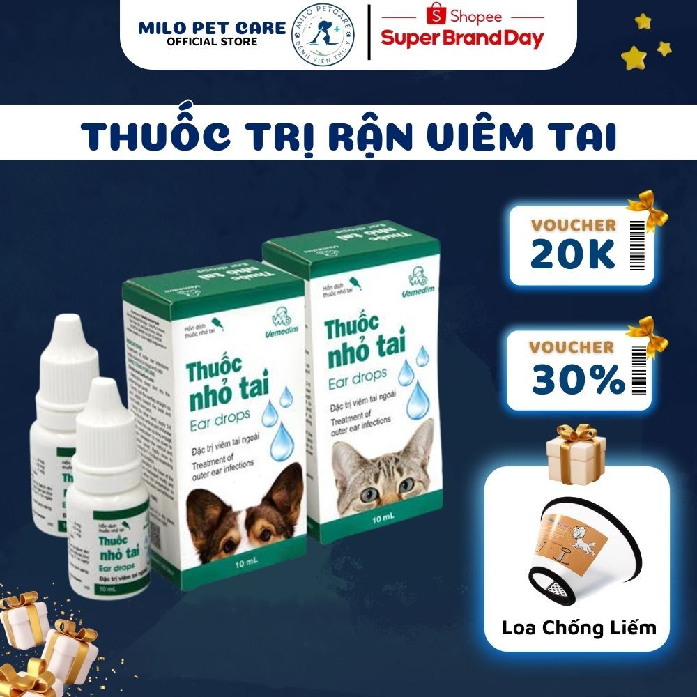 Nước Nhỏ Tai Tri Ve Rận Hết Rận Tai Dành Cho Chó Mèo Vemedim - Tuýp Nhỏ Hết Viêm Tai Dành Cho Thú Cưng