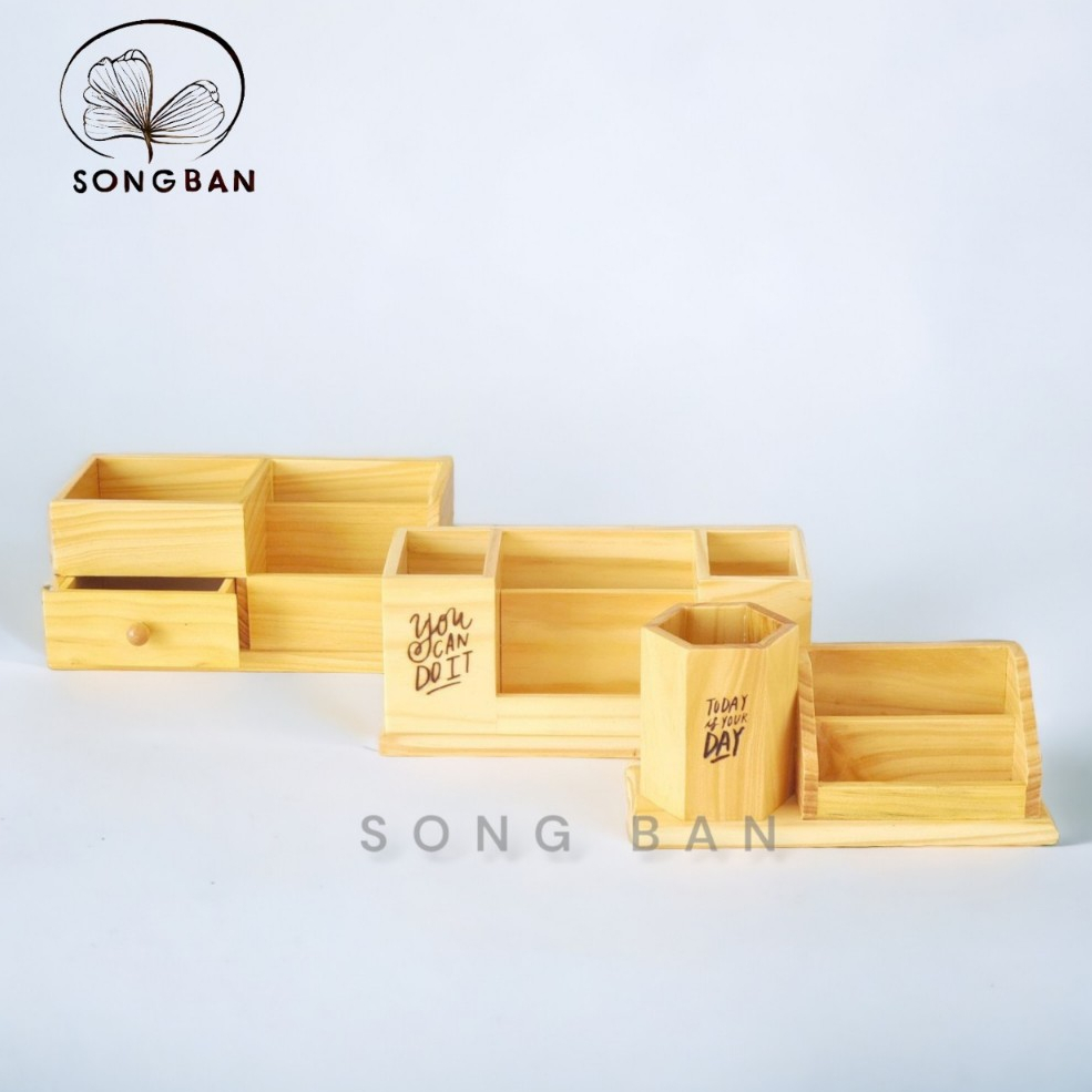 Hộp Gỗ Cắm Bút Viết Để Bàn Xinh Xắn - Hàng VN Xuất Khẩu