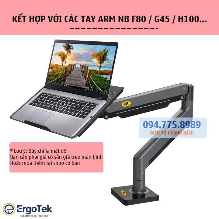 ErgoTek EP10 - Giá Đỡ Kẹp LAPTOP, MÁY TÍNH BẢNG 10 - 21 inch - Lắp đặt cùng các tay treo màn hình -