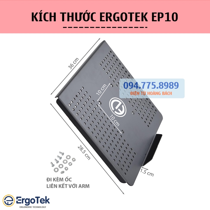 ErgoTek EP10 - Giá Đỡ Kẹp LAPTOP, MÁY TÍNH BẢNG 10 - 21 inch - Lắp đặt cùng các tay treo màn hình -