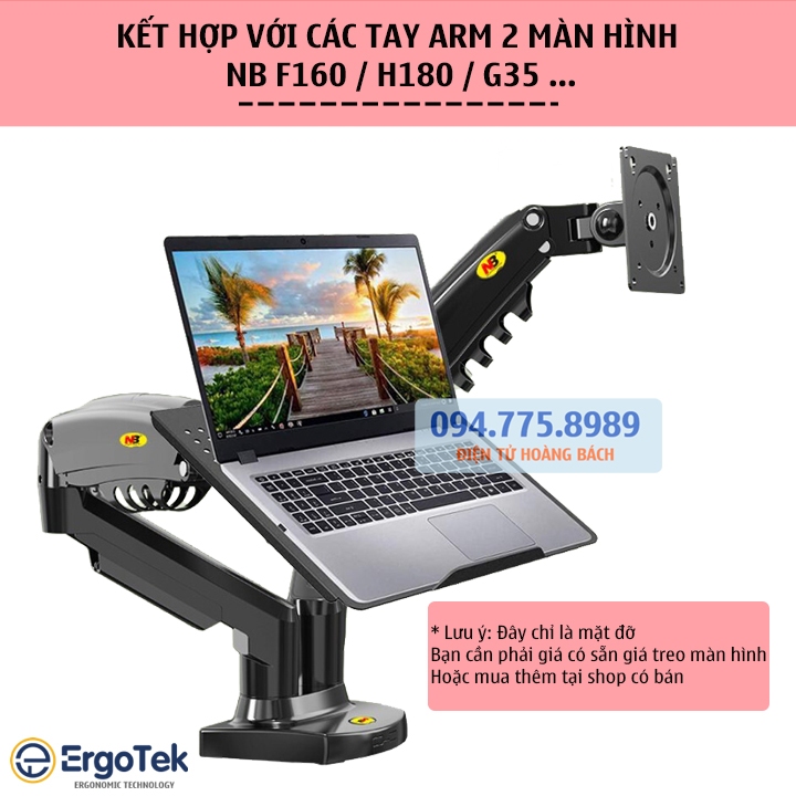 ErgoTek EP10 - Giá Đỡ Kẹp LAPTOP, MÁY TÍNH BẢNG 10 - 21 inch - Lắp đặt cùng các tay treo màn hình -
