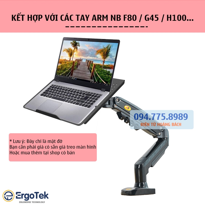 ErgoTek EP10 - Giá Đỡ Kẹp LAPTOP, MÁY TÍNH BẢNG 10 - 21 inch - Lắp đặt cùng các tay treo màn hình -