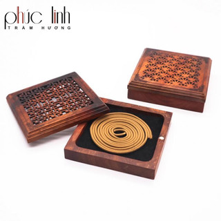 Lư Xông Trầm Gỗ Hương Khoanh - Xông Khoanh Trầm - Cao 2,5cm-Đường Kính 8,5cm - Giao Mẫu Ngẫu Nhiên