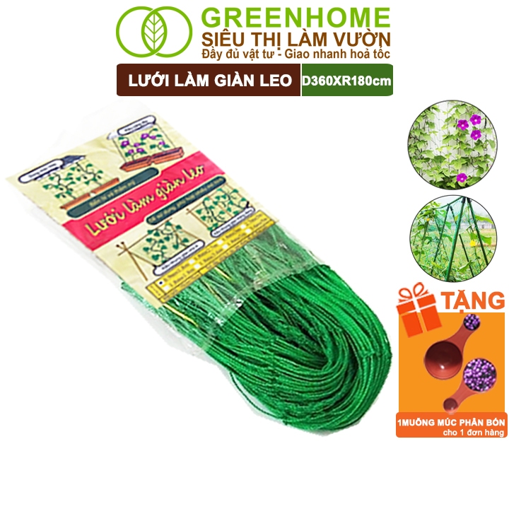 Lưới Làm Giàn Cây Leo Greenhome, D360xR180cm, Dụng Cụ Làm Vườn, Độ Bền Cao, Dễ Lắp Đặt, Làm Giàn Bầu, Bí, Mướp