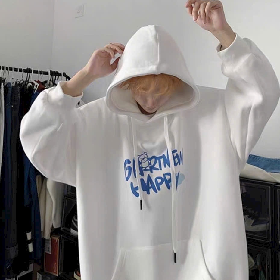 Áo khoác nam nữ Hoodie nỉ in chữ HAPPPY màu form rộng có mũ Ulzzang giá rẻ couple