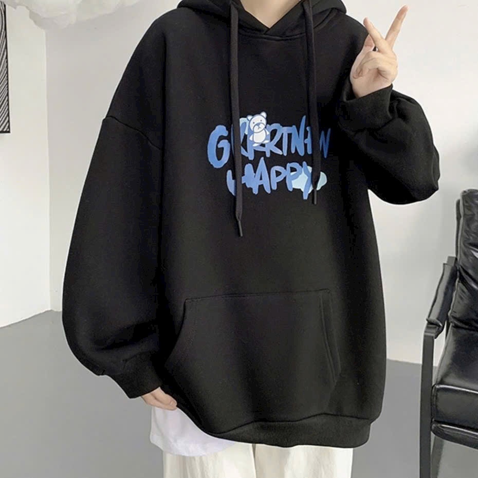 Áo khoác nam nữ Hoodie nỉ in chữ HAPPPY màu form rộng có mũ Ulzzang giá rẻ couple