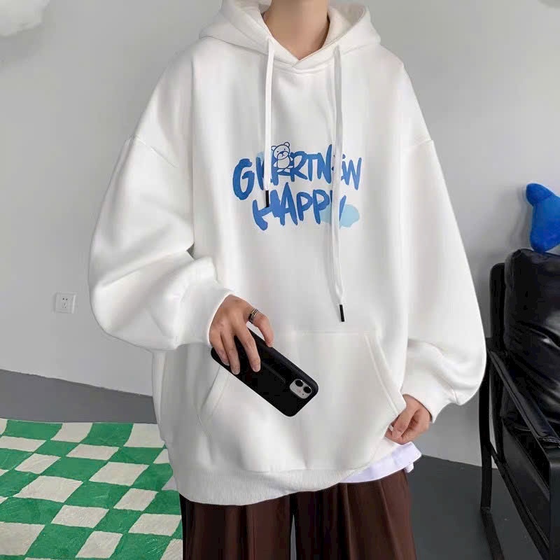 Áo khoác nam nữ Hoodie nỉ in chữ HAPPPY màu form rộng có mũ Ulzzang giá rẻ couple