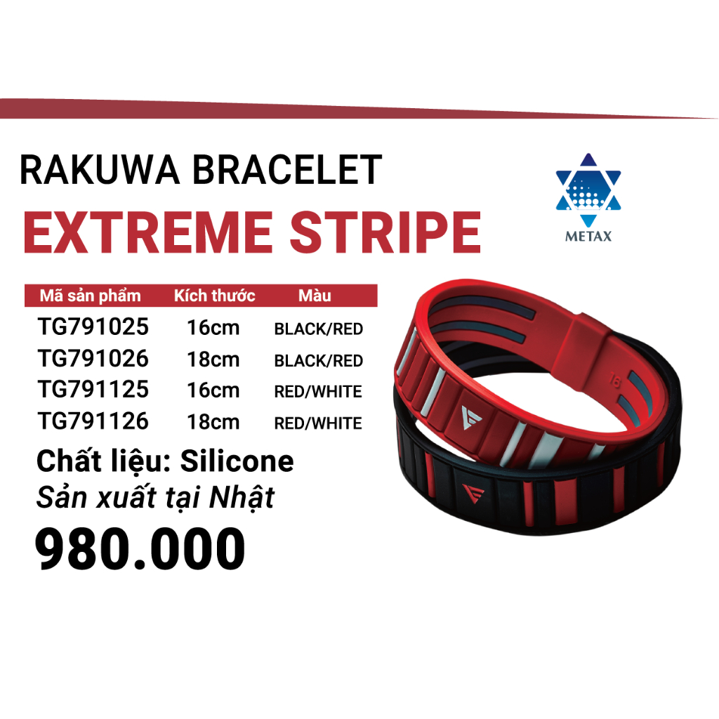 Vòng tay Phiten rakuwa bracelet metax extreme stripe TG791025/TG791026/TG791125/TG791126