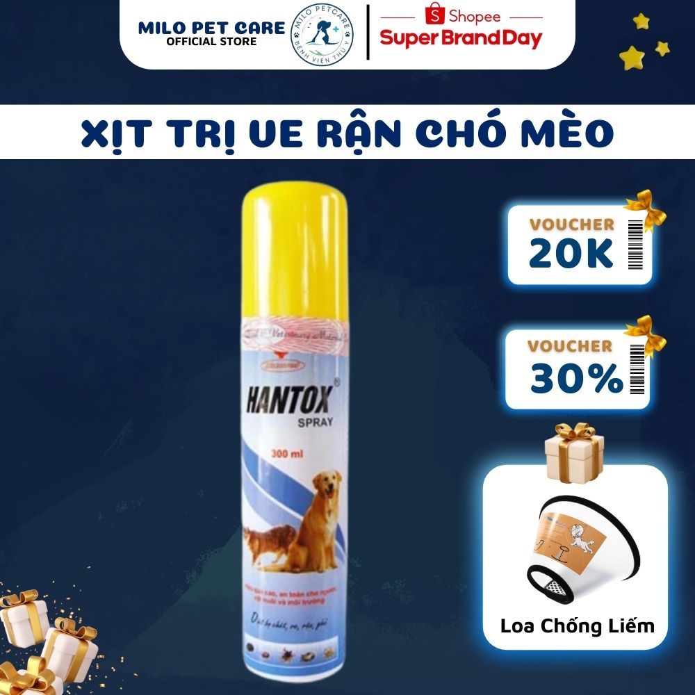Lọ Xịt Ve Rận Ve Chó Rận Mèo Dành Cho Chó Mèo HANTOX SPRAY 300ml - Chai Xịt Bọ Chó Ve Chó