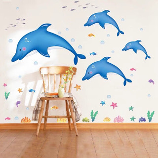 Decal dán tường trang trí dàn cá heo xanh