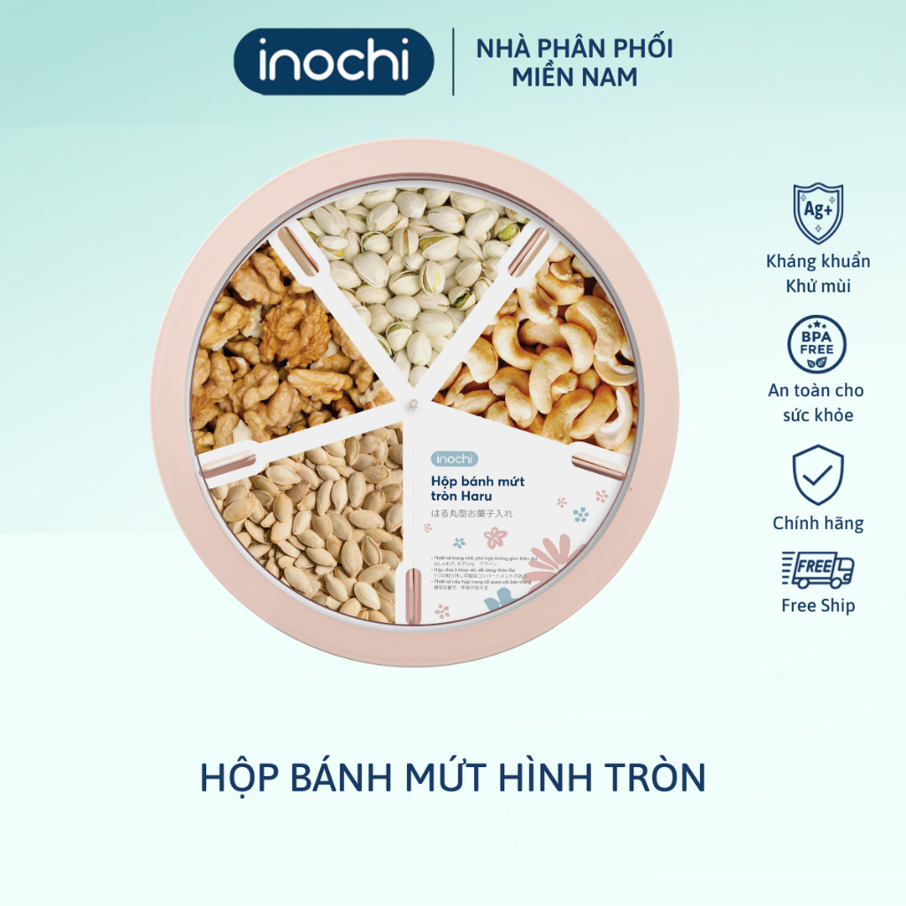 Hộp bánh mứt Tết Inochi Haru, đựng bánh mứt, kẹo, hạt, kín hơi, không chứa BPA, nhựa PP an toàn