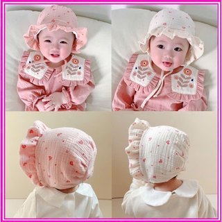 Mũ ren vải xô mềm mại viền tiểu thư cho bé gái 0 - 12 tháng