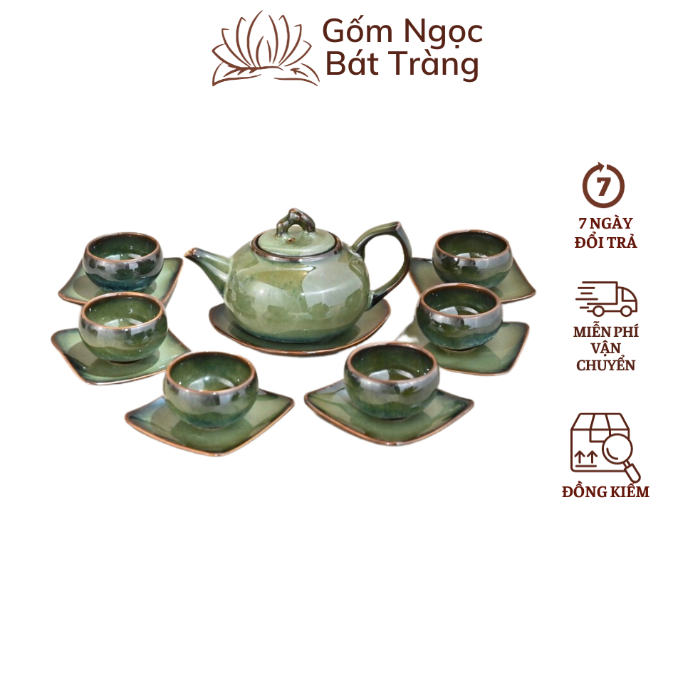 Ấm Chén Hãm Chè Pha Trà Gốm Sứ Bát Tràng dung tích 300ml 550ml Men Hoả Biến Gốm Ngọc