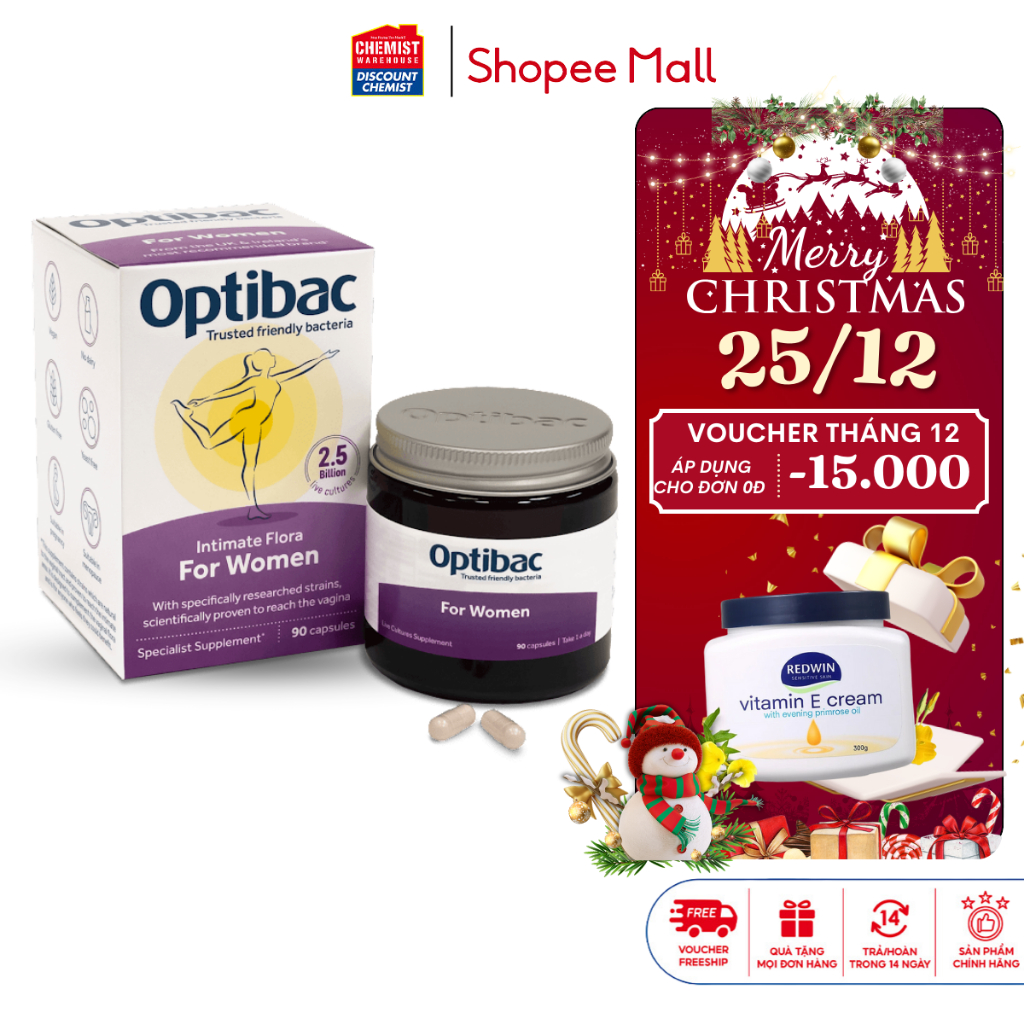 Men vi sinh Optibac tím Optibac For Women 90 viên bổ sung lợi khuẩn cô bé, tăng đề kháng, giảm viêm đường tiết niệu