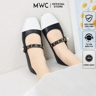 Giày búp bê mwc 2289 - giày búp bê mũi vuông phối xích xinh xắn đính ngọc cách điệu thời trang