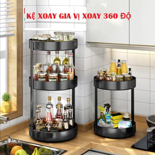Kệ Gia Vị Xoay 360 Độ 3 Tầng, Kệ Để Đồ Nhà Bếp Thông Minh Dáng kệ gia vị Kệ Đựng Gia Vị, Kệ Carbon Không Gỉ Siêu Chắc
