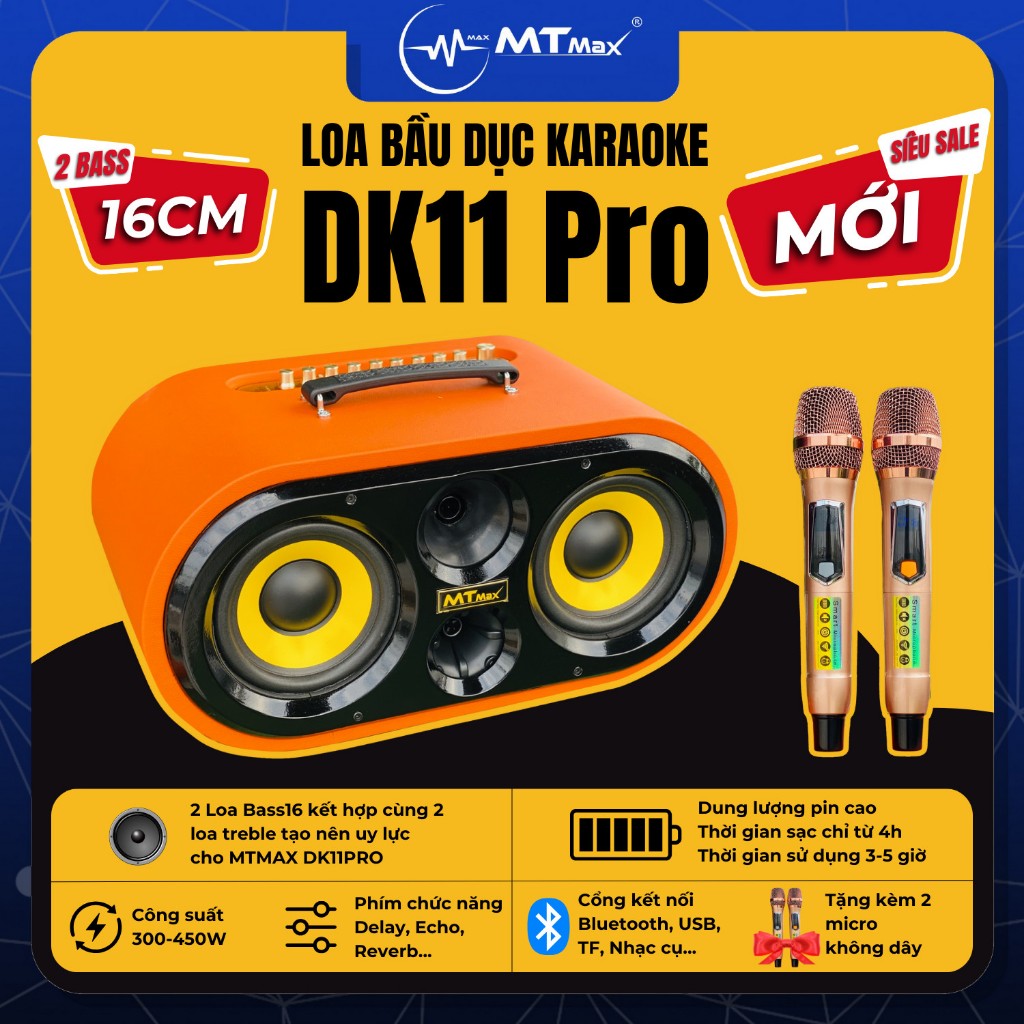 Loa Xách Tay DK11Pro 3 Đường Tiếng 2 Bass 16 Công Suất Lớn Thiết Kế Hình Bầu Dục Đường Cong Mềm Chính Hãng MTMAX