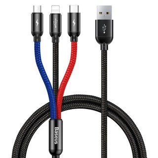 Cáp sạc Baseus Three Primary Colors sạc nhanh 3.5A ,3 đầu kết nối,dây bọc dù cho nhiều dòng máy