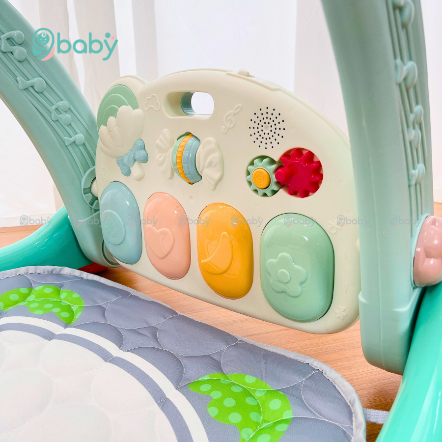 Thảm đạp nhạc, thảm nhạc đa năng kiêm xe tập đi 4in1 mẫu cánh cụt xanh cho bé 9BABY