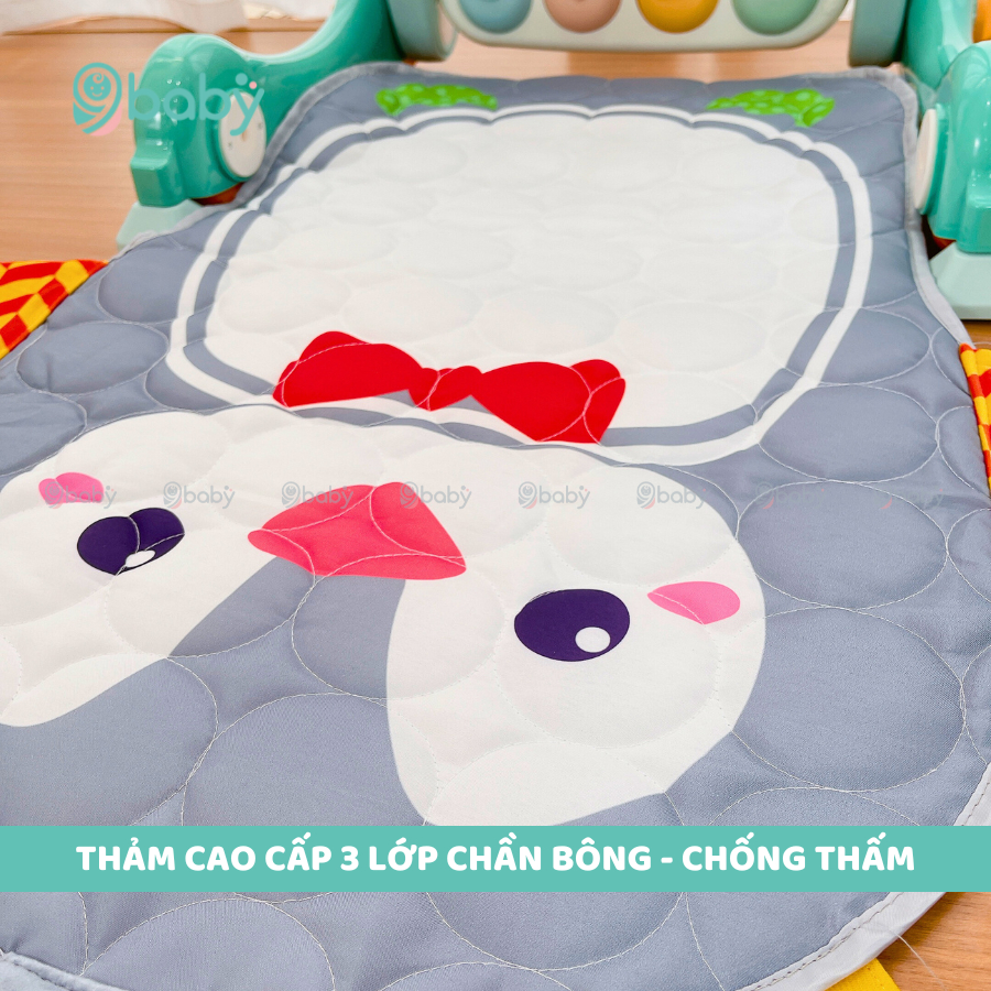 Thảm đạp nhạc, thảm nhạc đa năng kiêm xe tập đi 4in1 mẫu cánh cụt xanh cho bé 9BABY