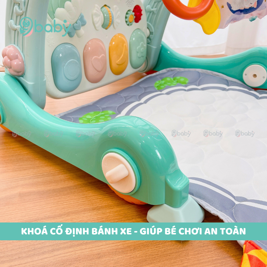 Thảm đạp nhạc, thảm nhạc đa năng kiêm xe tập đi 4in1 mẫu cánh cụt xanh cho bé 9BABY