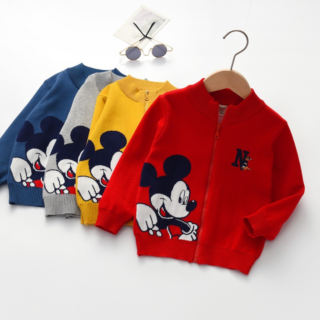TE501- Áo khoác len Mickey chất len mềm mại, dày dặn cho bé trai bé gái hình thêu chữ N size 11-21kg