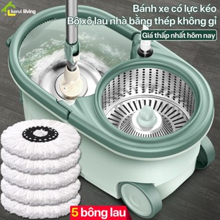 Bộ cây lau nhà xoay 360 độ AISHA - Bộ phận tạo chuyển độg 360 độ siêu bền -Lồng vắt inox dễ làm sạch