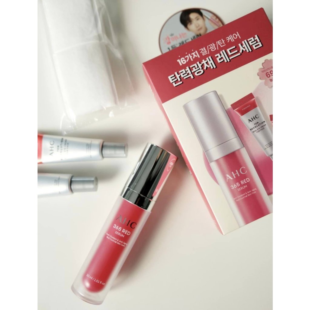 Set Serum + kem mắt ngăn ngừa lão hóa AHC đỏ 365 Red Serum Synergy Set