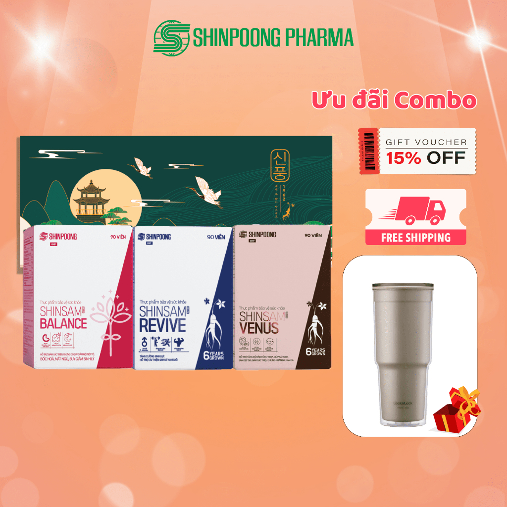 Combo 3 Hộp Viên uống Tăng cường sinh lý, bổ sung năng lượng, làm đẹp da, hỗ trợ nội tiết tố 90 viên SHINPOONG