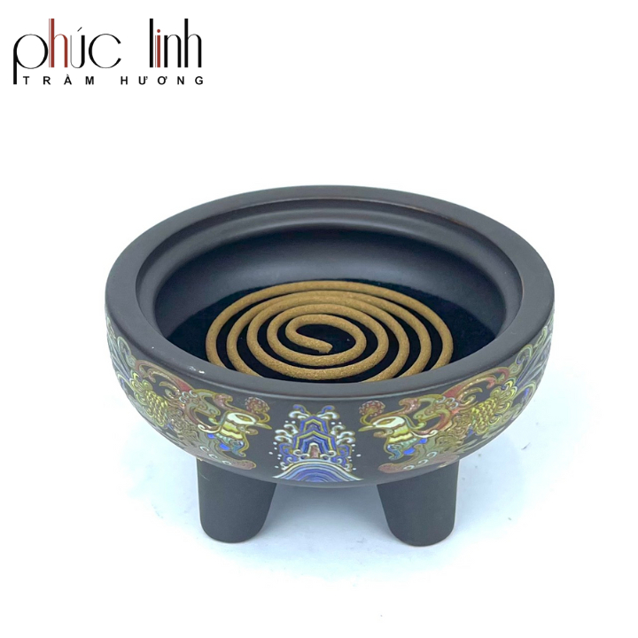 Xông Gốm Hoa Văn 3 Chân Cao Cấp - Giao màu ngẫu nhiên - Xông Nụ Trầm, Hương Khoanh