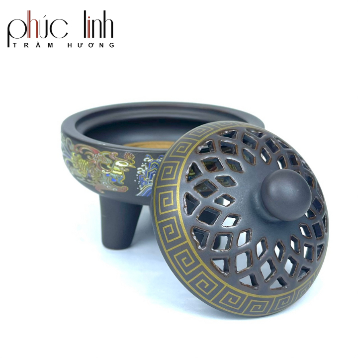 Xông Gốm Hoa Văn 3 Chân Cao Cấp - Giao màu ngẫu nhiên - Xông Nụ Trầm, Hương Khoanh