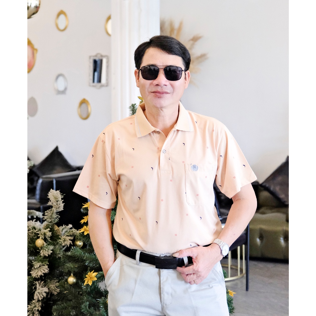 Áo thun nam trung niên họa tiết Thái Khang loại áo polo cho bố vải cotton tự dệt form classic ATHUN54