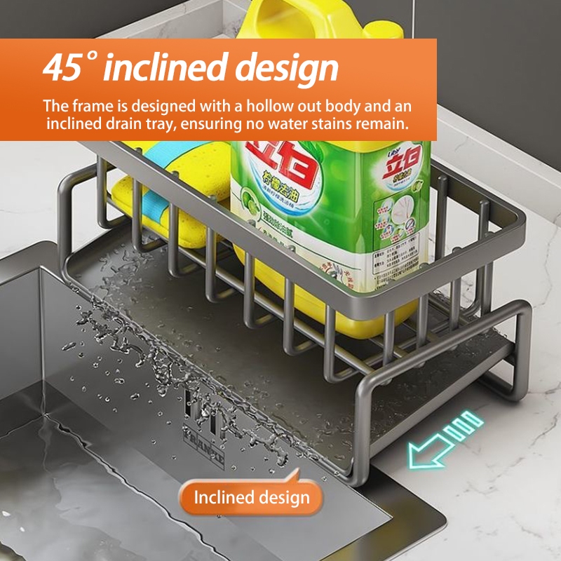 Giá Đựng Mút Rửa Chén Ráo Nước Đa Năng,Giá inox 304 để đồ rửa chén bát kèm khay hứng nước cao cấp