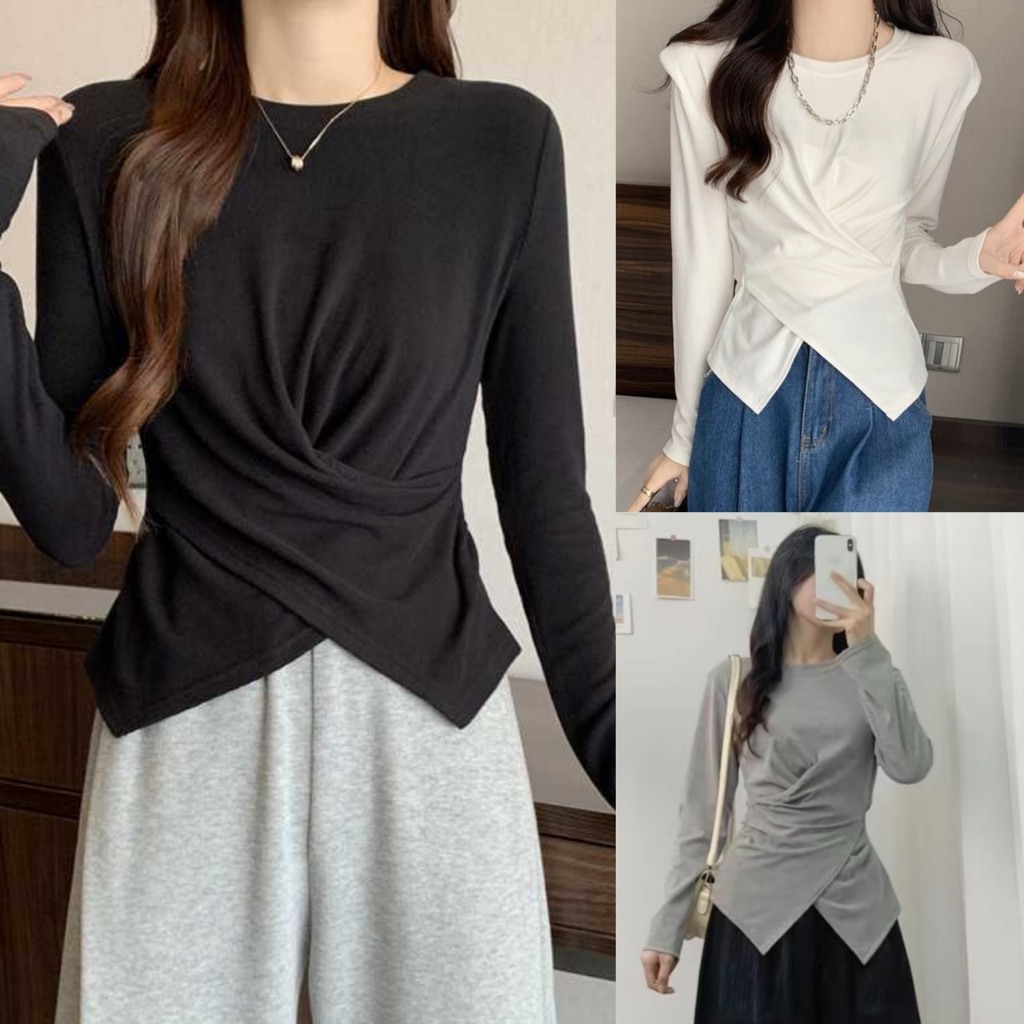 Áo thun nữ dài tay xoắn eo vạt lệch,áo kiểu nữ thun tăm co giãn hottrend thu đông A15 SUTANO