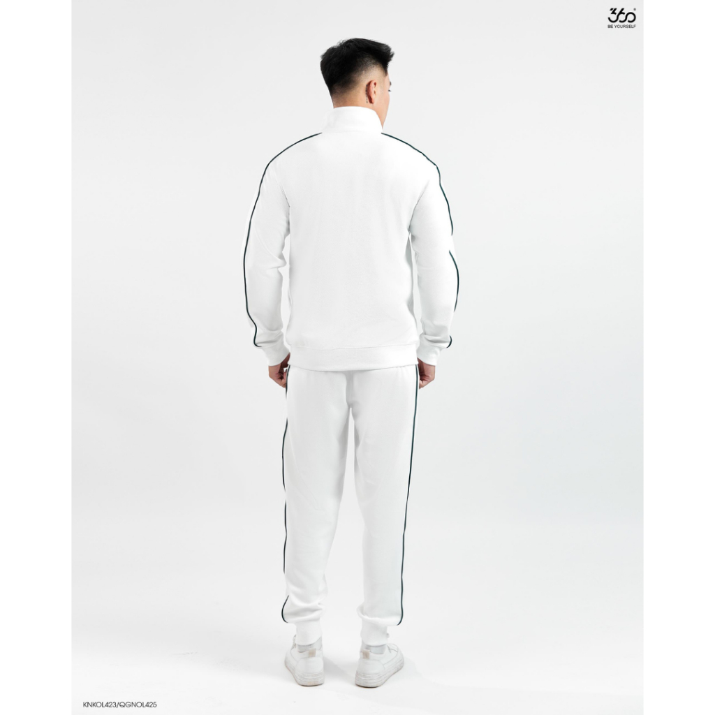 Bộ nỉ nam quần áo thể thao dài tay có cổ 360Boutique set unisex nam nữ đen trắng chất liệu texture giữ nhiệt - BNKOL430
