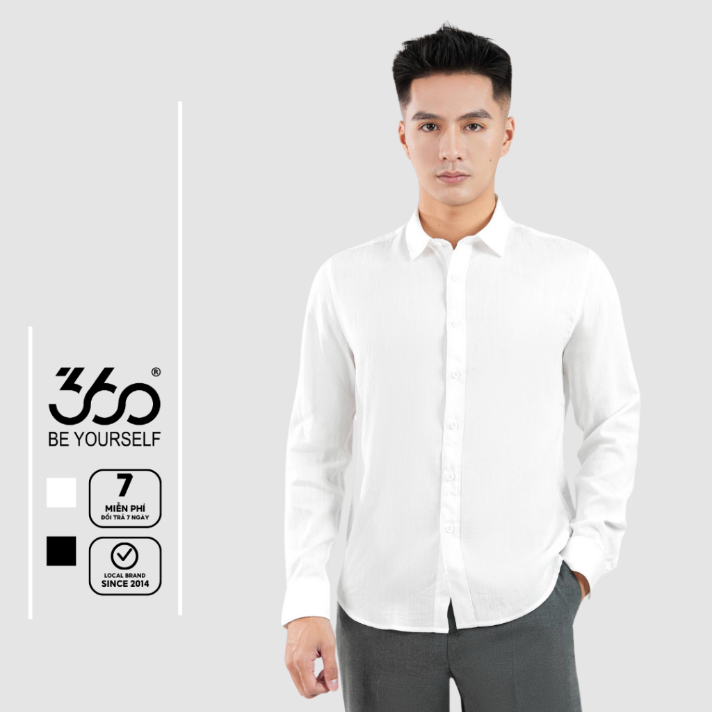 Áo sơ mi nam tay dài 360 Boutique sơ mi trắng đen trơn form rộng vải đũi xước mềm mịn đi học đi làm-STDOL429