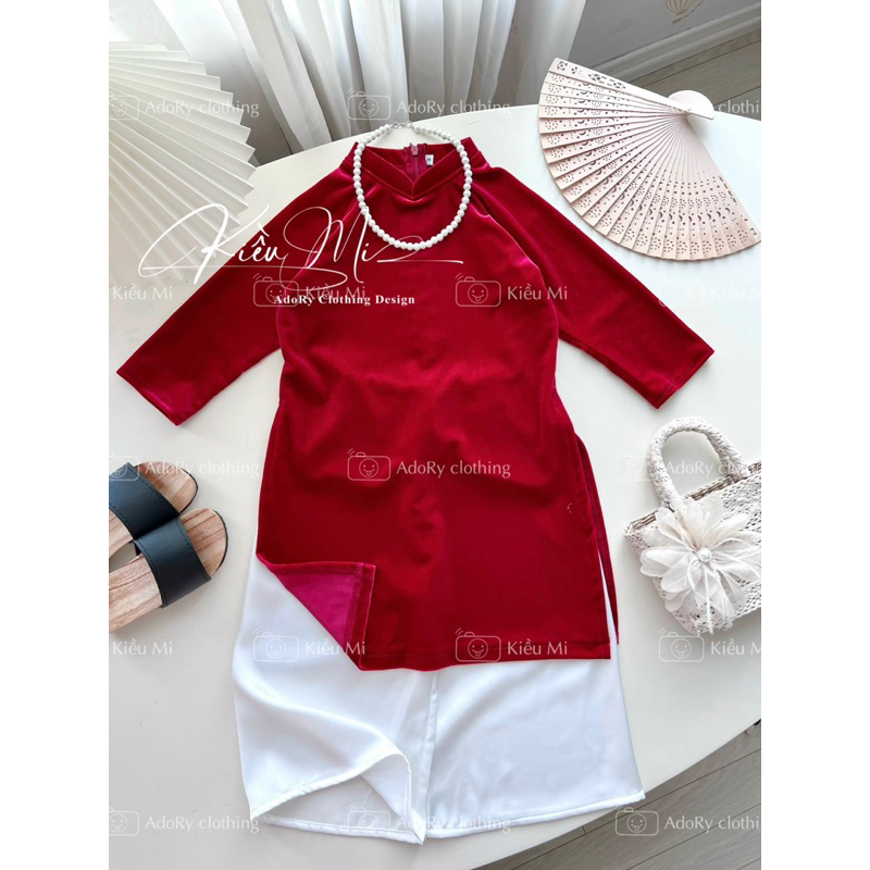 Áo dài nhung cho bé gái